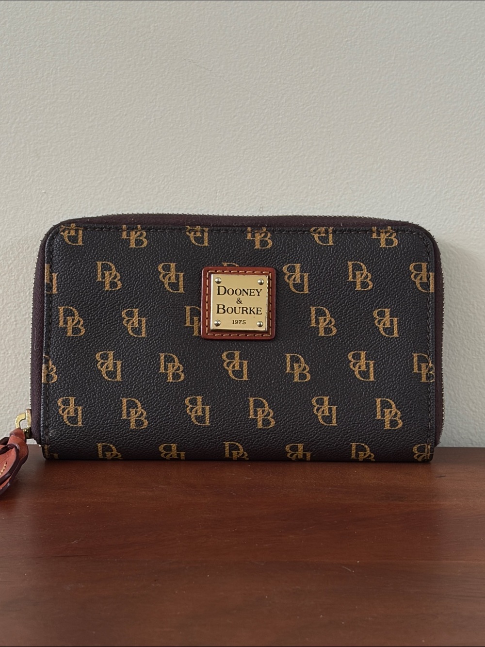 Dooney & Bourke Brown and Tan Signature Zip Wallet